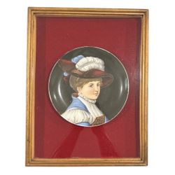 Antique Hand Painted Porcelain Plaque Portrait Plate Victorian Renaissance Frame