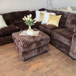 Brown Sectional & Ottoman