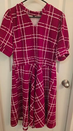 XL Burgundy Plaid Flair dress with pockets