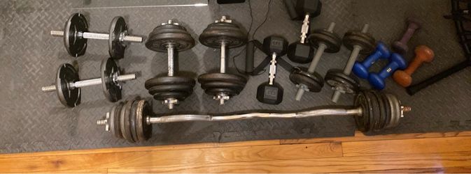 Dumbbells and EZ Curl Bar Weights Set