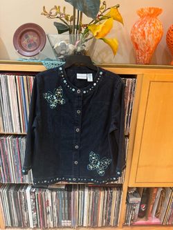 Dramatic Price Drop: NWOT Alfred Dunner Embellished Dark Navy Denim Jacket,14