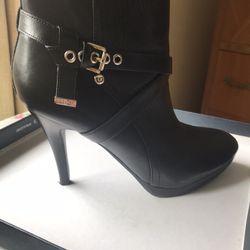 Black Leather Stiletto Booties