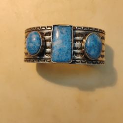 Vintage 1970s Denim Lapis or Sonoran Turquoise Native American Navajo Sterling Silver Cuff