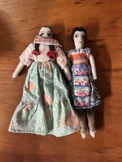 Vintage Handcrafted Folk Art Cloth Dolls (Pair)