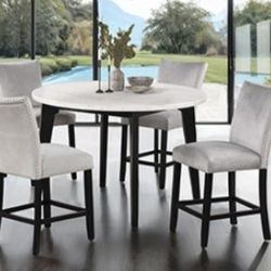 Brand New White, Black & Grey 5pc Counter Height Dining Table Set w Marble Top 