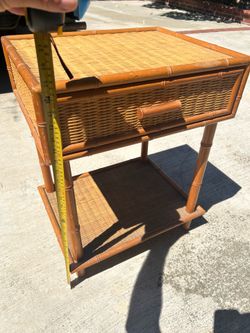 1970s Italian-style vintage bamboo and rattan nightstand.