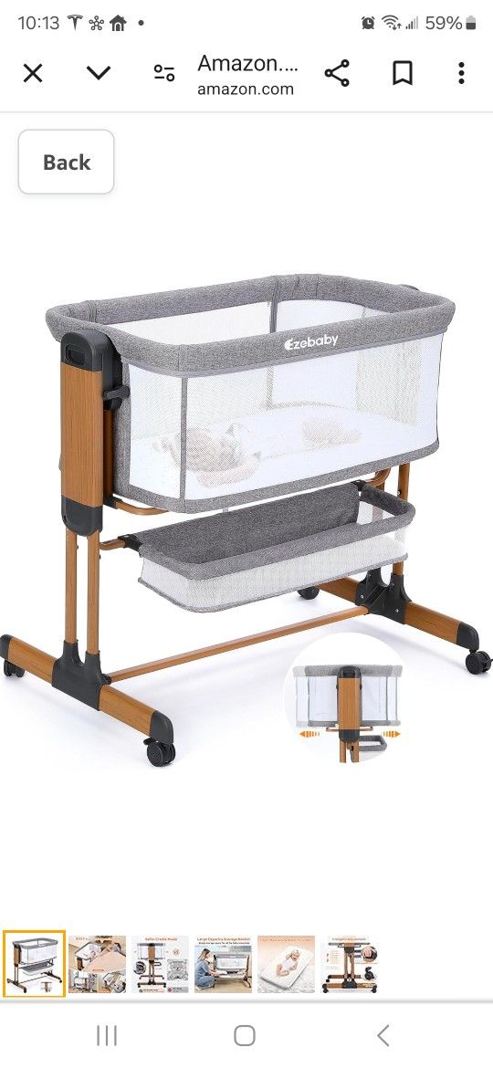 Ezebaby Baby Bassinet, Rocking Bassinet for Baby, Bedside Bassinet with Wheels,Storage Basket,Adjustable 7 Heights and All Mesh Sides.