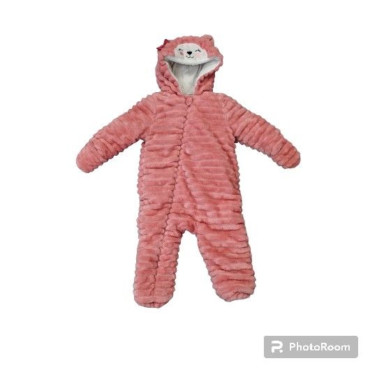 Koala Baby 1-Piece Plush Hooded Pram onesie Suit Fleece Jumper, Pink Size:12-18 M