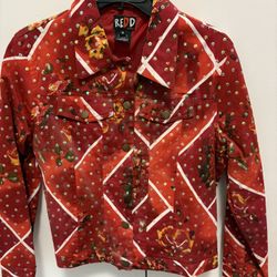 Redd Jeans New Sequin Floral Vintage Denim Jacket SZ 10 