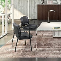 New Set of 2 Heavy Duty Office Chairs for Guest, Living Room, Reception, Faux Leather Executive Desk Chair with Padded Armrests for Meeting and Confer