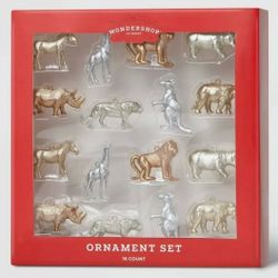 16ct Mini Jungle Animals Christmas Ornament Set Holiday Silver Gold Wondershop