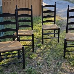 Heavy Farmhouse Ladder back Chairs With Woven Seats 