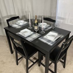 Black Compact Kitchen Dining Table & 4 Chairs