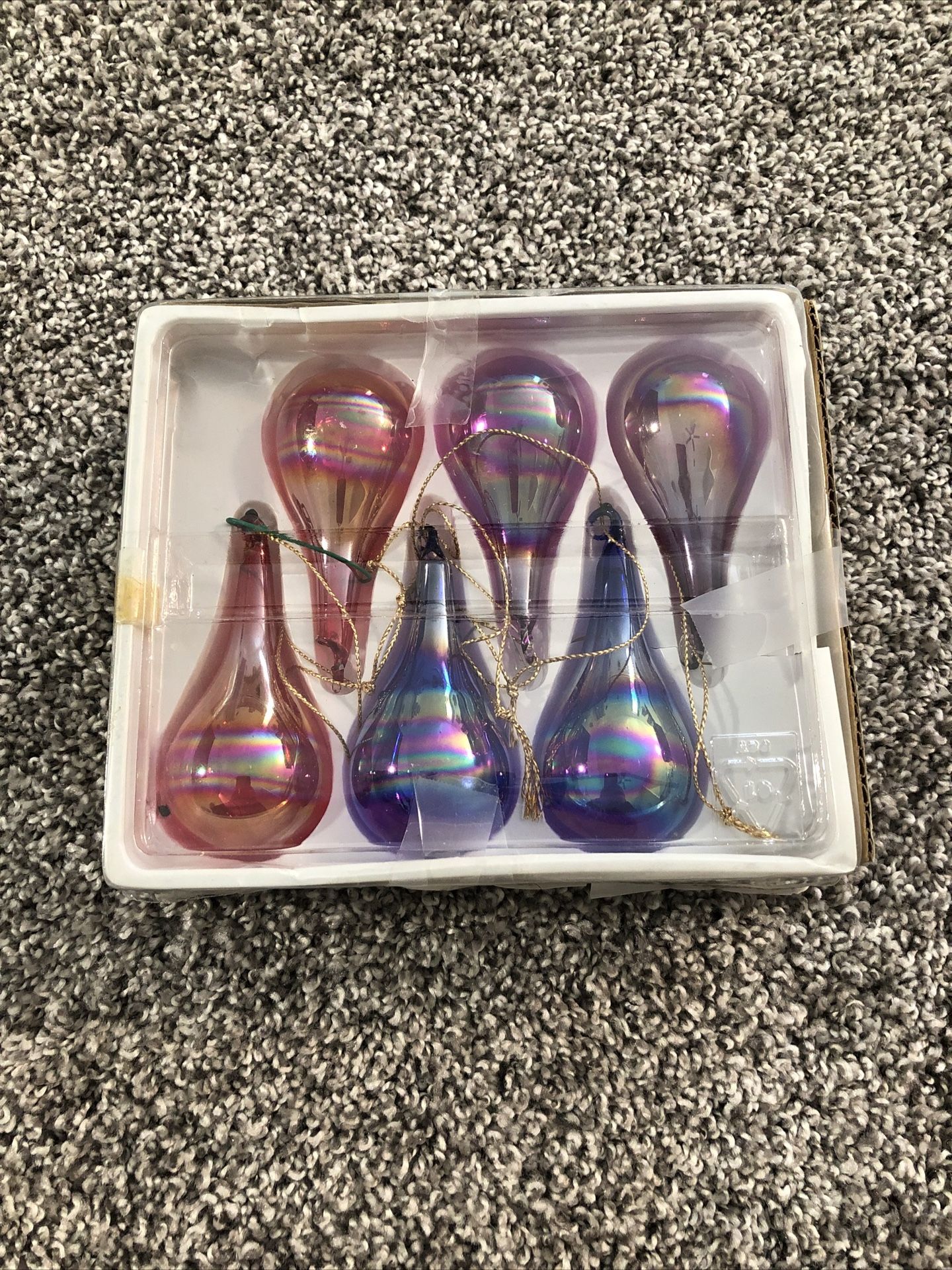 Blown Glass Tear Drop Ornaments - Various Colors 3.5” Long, Set Of 6