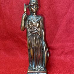 Vintage 7.5 Inch x 1.75 Inch Copper Plated Alabaster Greek Athena Statue Imported From Greece