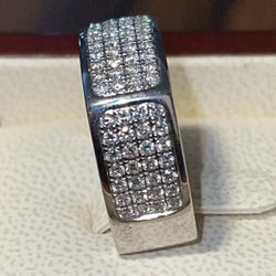 Men’s  14k  White Gold Diamond WEDDING Band Ring With 2 Ctw Diamonds, VS1, F Color & Clarity, Round Brilliant Diamonds Size 9 To 10 NEW