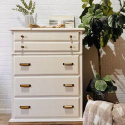 Vintage Bassett Tallboy Dresser 4 Drawer White
