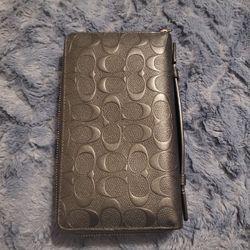 🔥‼️PRICE DROP ‼️🔥 Coach Double Zip Travel Organizer Wallet Billfold Clutch Embossed Leather Black 