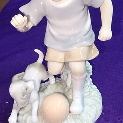Boy and Dog Soccer The Valencia collection 2001 Roman Inc Pocelain figurine L3P002