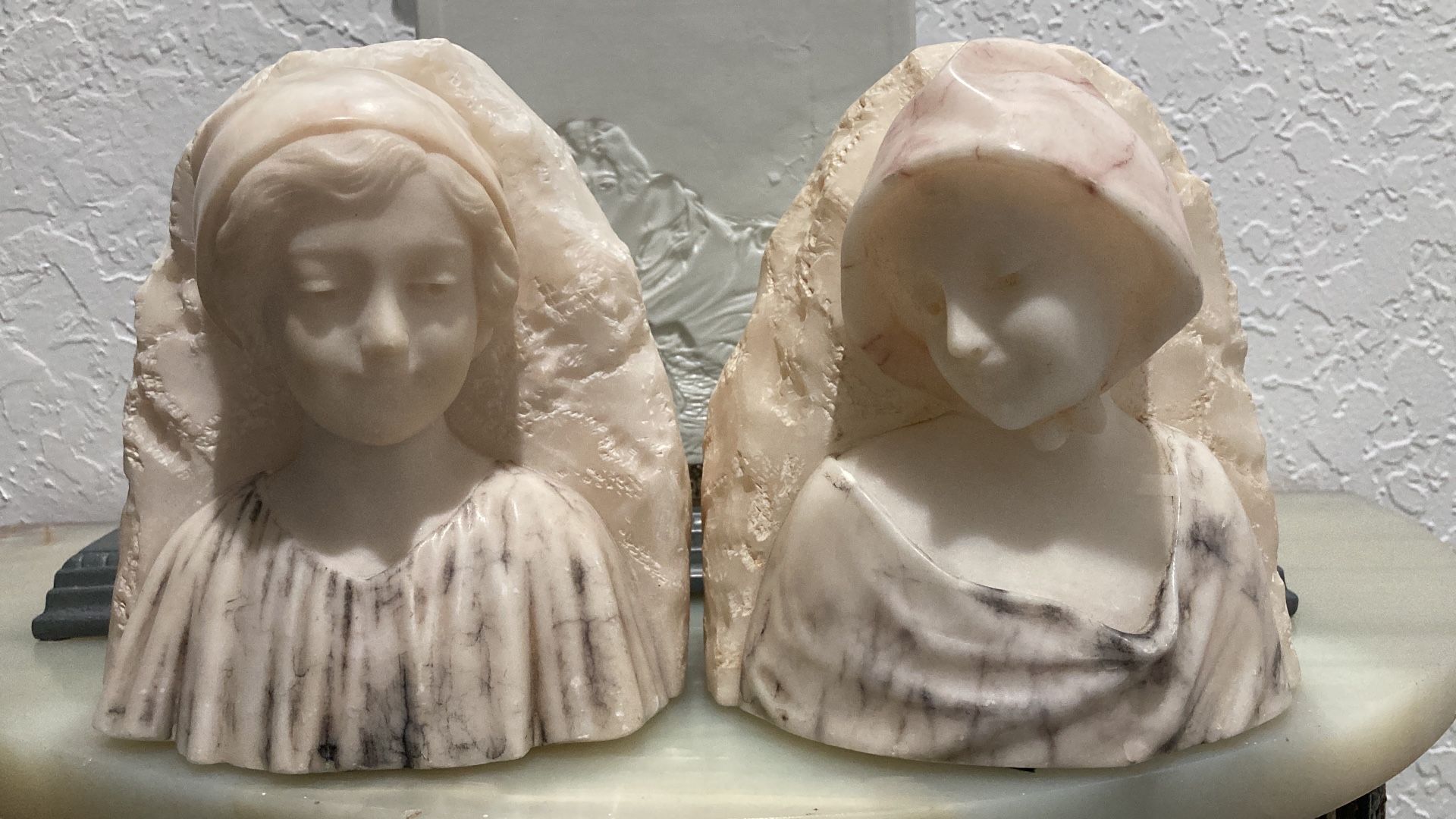 GORGEOUS Italian Antique Marble Alabaster Ladies Head Bookends. Italy. Reduced To $150 FIRM For The Pair Of Statues!