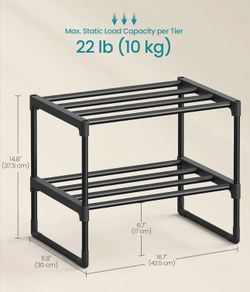 SONGMICS 16.7" Shoe Rack 2-Tier Organizer Metal Storage Shelf - Black