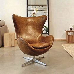 NEW IN-BOX + Free Delivery Swivel Club Chair(s) 100% Top-grain Leather, High-back, Curved, MCM Style (Retail $2,499+tax/each)