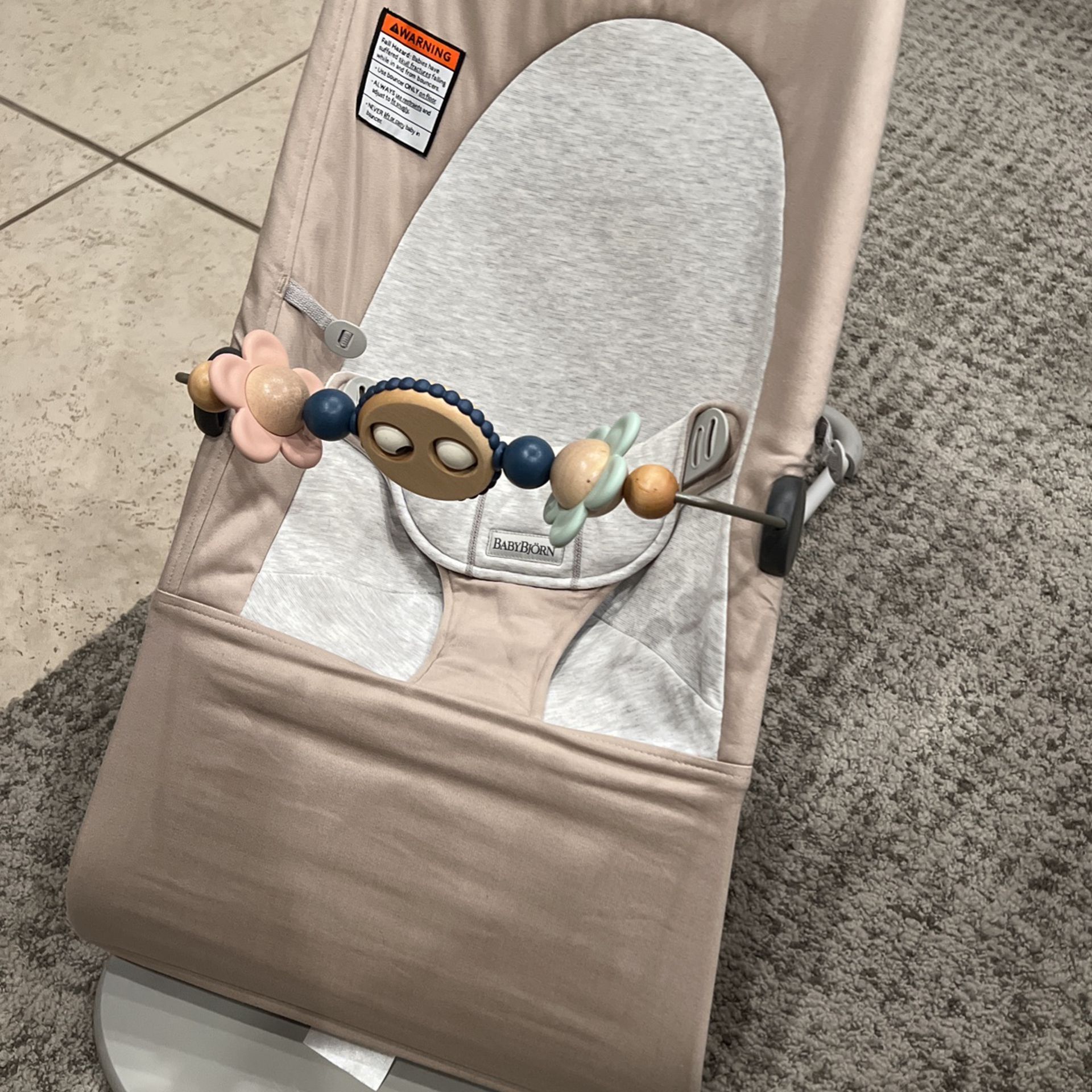 Beige Tan Neutral Baby Bjorn Bouncer With Play Bar