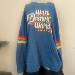 Walt Disney World Retro Blue Crewneck Vintage Rainbow Sweatshirt front pockets SIZE XXL