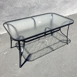 $80 Brand New Rectangular Metal Patio Table 59x36x28” Tempered Glass with Umbrella Hole 