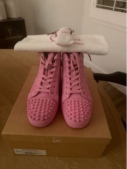 Christian Louboutin Pink Lace Up High Top Spiked Sneakers