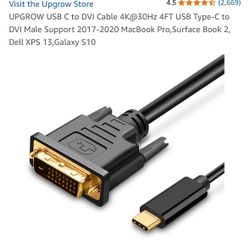 USB C to DVI Cable 4K@30Hz 4FT USB Type-C to DVI Male Support 2017-2020 MacBook Pro,Surface Book 2, Dell XPS 13,Galaxy S10