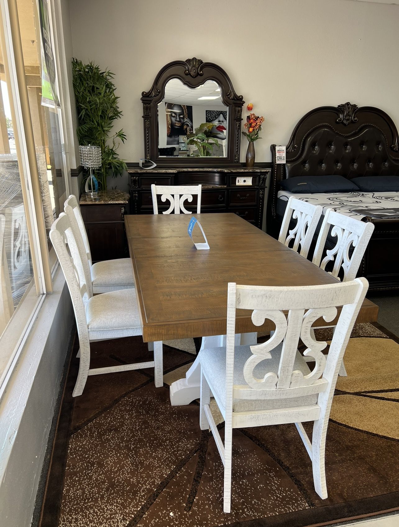 7PC Rustic White Dining Table Set 🚚FREE Delivery In Fresno🚚