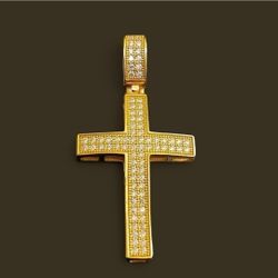 925 Gold Over Moissanite Cross Pendant 