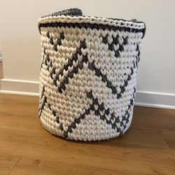 Handmade Black & Cream Rope Storage Basket with Handles