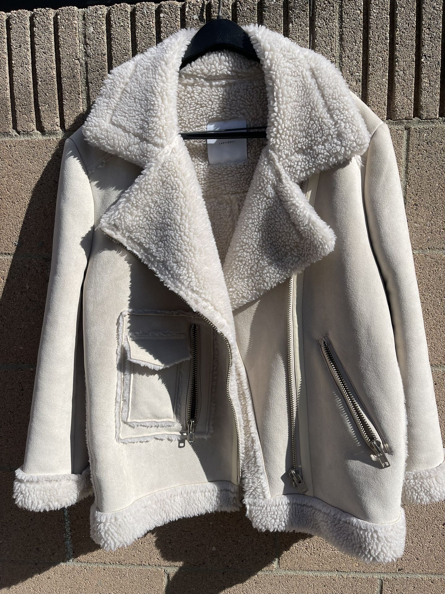 Lartigent Cream Faux Suede Bomber Jacket Size Medium