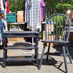 Classic/Traditional Vintage Turned Leg Side Table & Farmhouse Chair