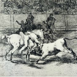 MARIANO CEBALLOS, THE INDIAN Original Antique Vintage Fine Art GOYA Spain Print of Etching 1960’s Printed Collectible Bull Fighting Spanish Bullfighti
