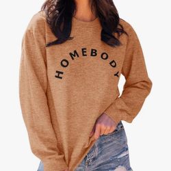 Women's Size XL Lightweight Crewneck Graphic Sweatshirt "Homebody", Heathered Orange, NEW