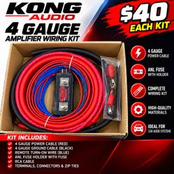 KONG AUDIO 4 Gauge Amplifier Wiring Kit – $40 Each