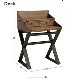 World Market Distressed Antique Cognac and Black Wood Secretary Desk