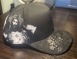 Hats/Black Snapback Cap with Religious Graphic
