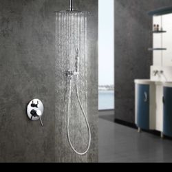 KS 053105 Round Rain Shower Head Shower 12" Combo System With Handheld Shower Polished 