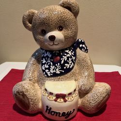 VINTAGE CCA International CSC Kitchen Cookie Jar Teddy Bear in Honey Pot 12x10x9
