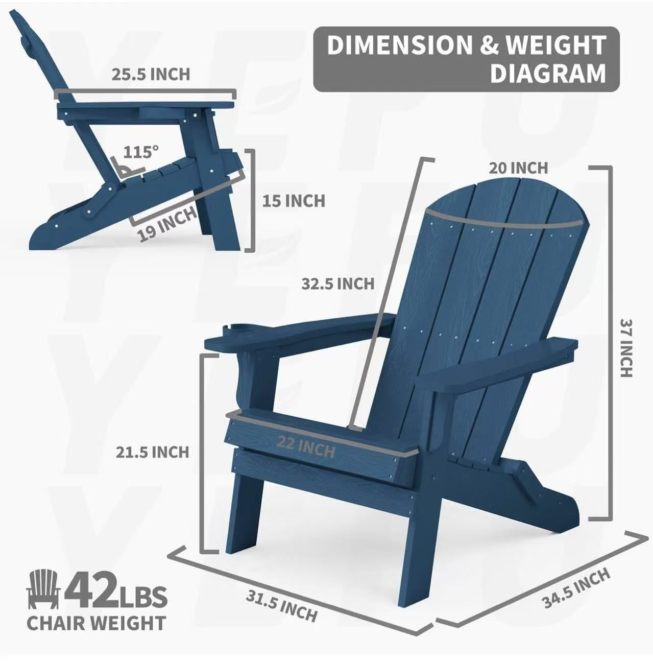 🥨Adirondack Chair, Oversized Plastic Adirondack Chair Folding Outdoor Chairs with Cup Holder, Lawn Chair with Weather Resistant for Outside Deck Lawn