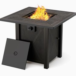 NEW ASSEMBLED 30" Propane Fire Pit Table with Ceramic Tabletop 50000 BTU w/ Cover Lid and Lava Rocks