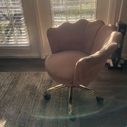 Shell Shaped, Pink Rolling Chair 