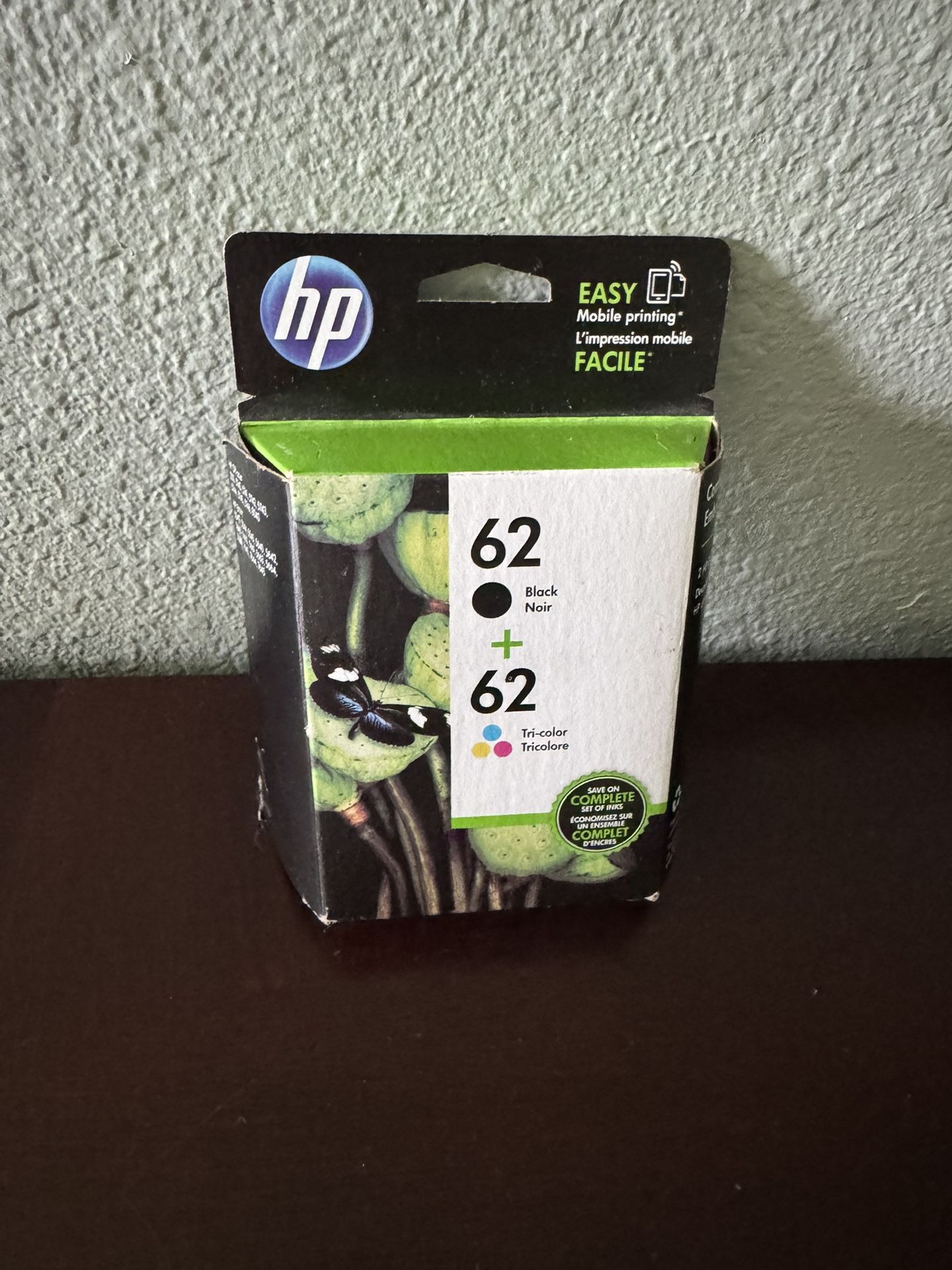 HP 62 2-pack Black/Tri-color Printer Ink Cartridges New In Box Original