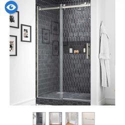 Ove Decors Kelsey 48" x 76" Tempered Glass Shower Doors in Satin Nickel - NEW