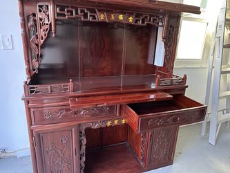 Rosewood Lotus Chinese Alter Cabinet