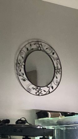Round Wall Mirror with Floral Metal Frame